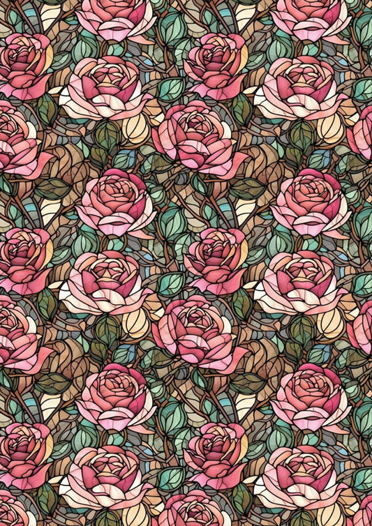 Pink Rose Stained Glass (Instant Transfer Sheet)