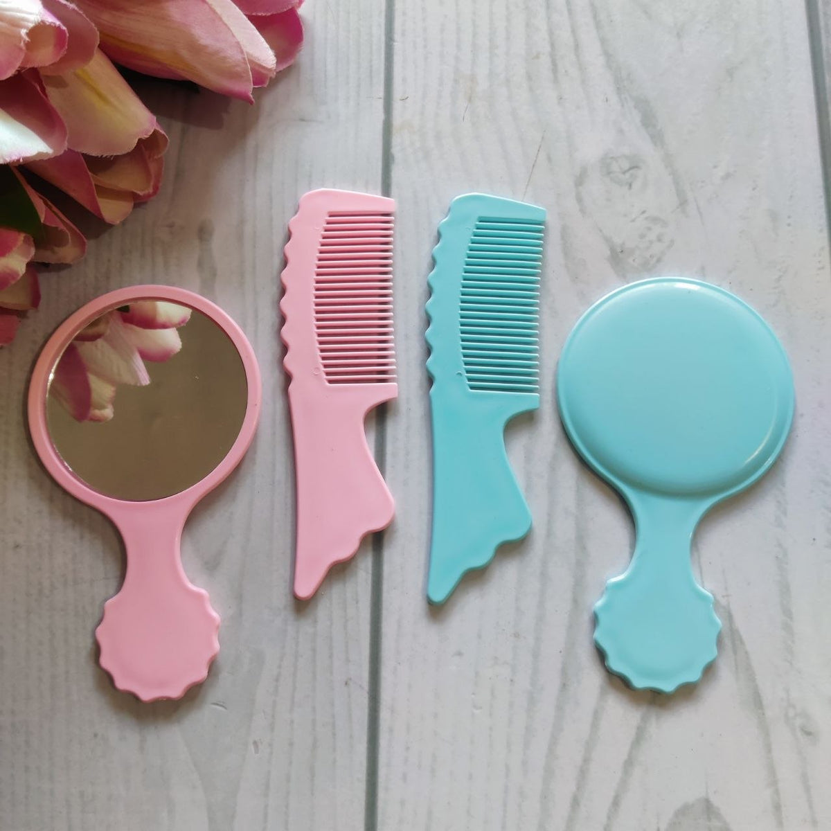 Pink n Blue - Plain Comb & Mirror Set