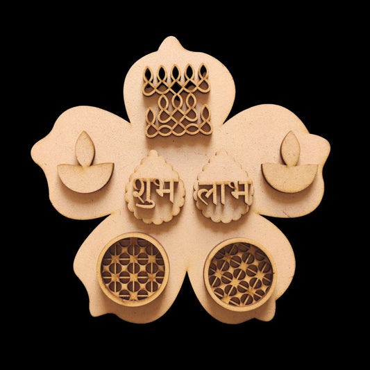 Shubh Labh Floral - Platter with Embellishments & Tealight Holder (MDF Festive)