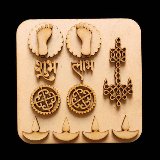Square Shubh Labh - Platter with Embellishments & Tealight Holder (MDF Festive)