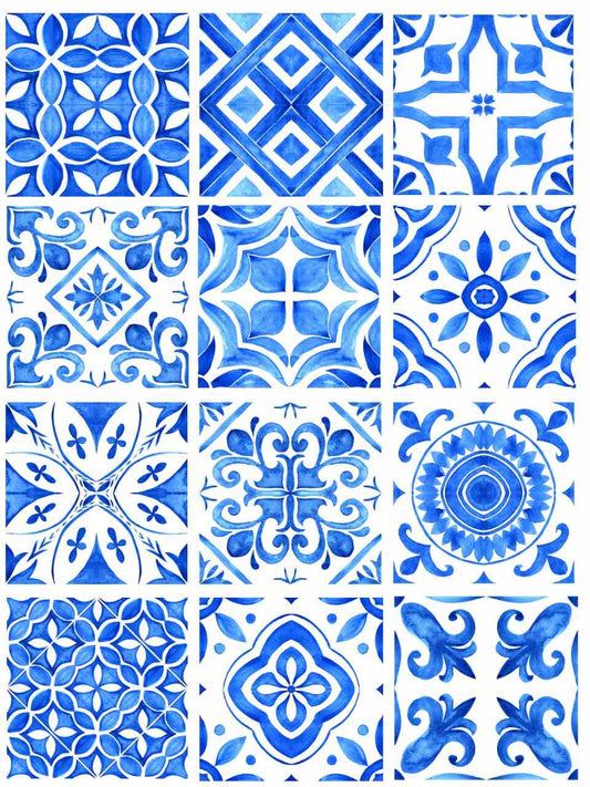 Porcelain Tiles - Geometric Watercolour Digital Turquoise - Instant Transfer Sheet