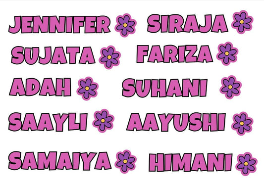 Purple Flower - Personalised DTF Press n Peel Stickers (A6) 10 Names