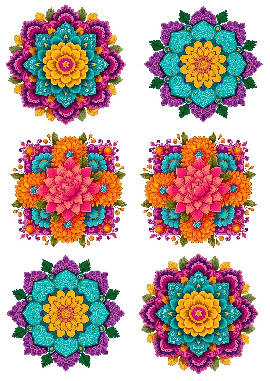 Rangoli Floral Mandalas - Press N Peel (UV DTF) Size A6