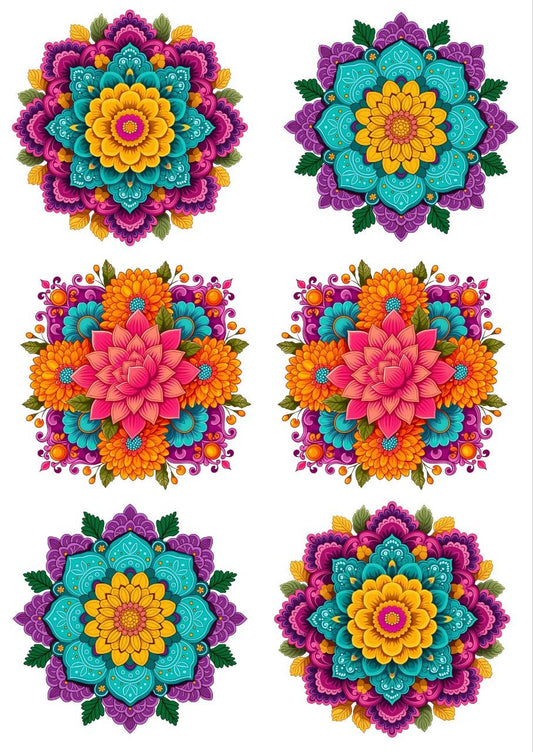 Rangoli Floral Mandalas - Press N Peel (UV DTF) Size A6