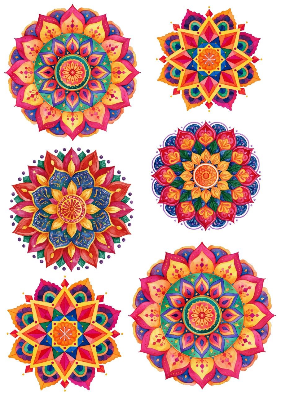 Rangoli Mandalas Colourful - Press N Peel (UV DTF) Size A6