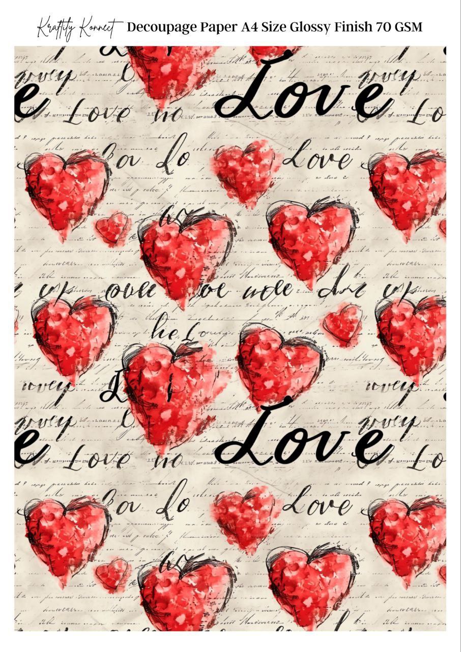 Red Hearts - Script (Decoupage Paper - Valentine's)