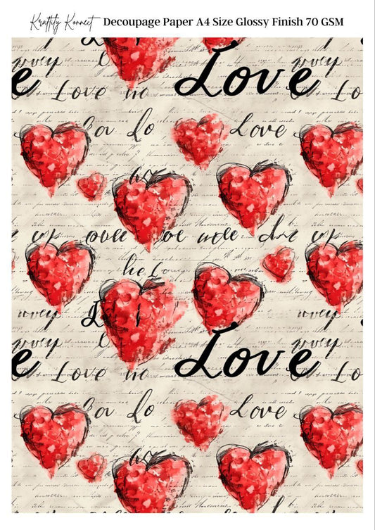 Red Hearts - Script (Decoupage Paper - Valentine's)