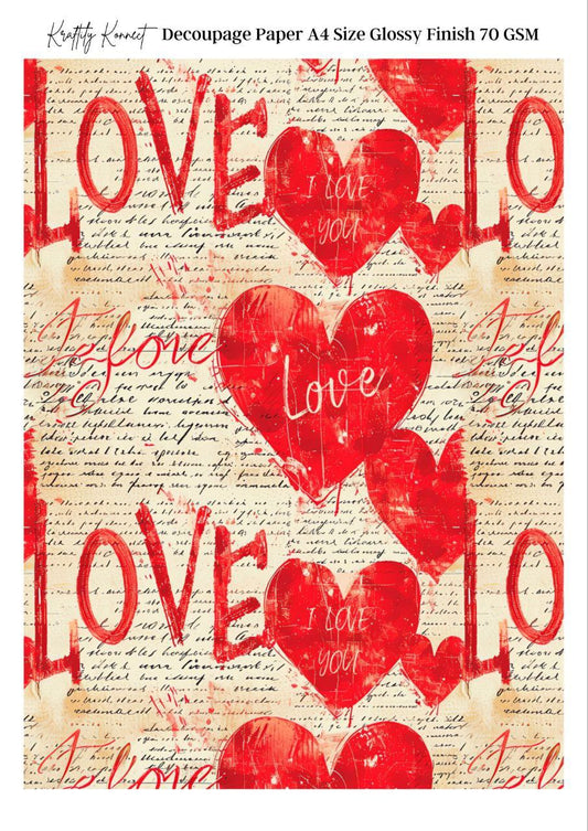 Red is Love - Script (Decoupage Paper - Valentine's)