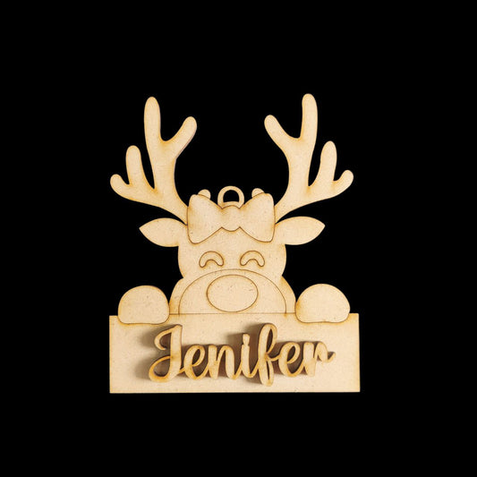 Reindeer - Personalised Name Ornament - (MDF-Christmas Festive)