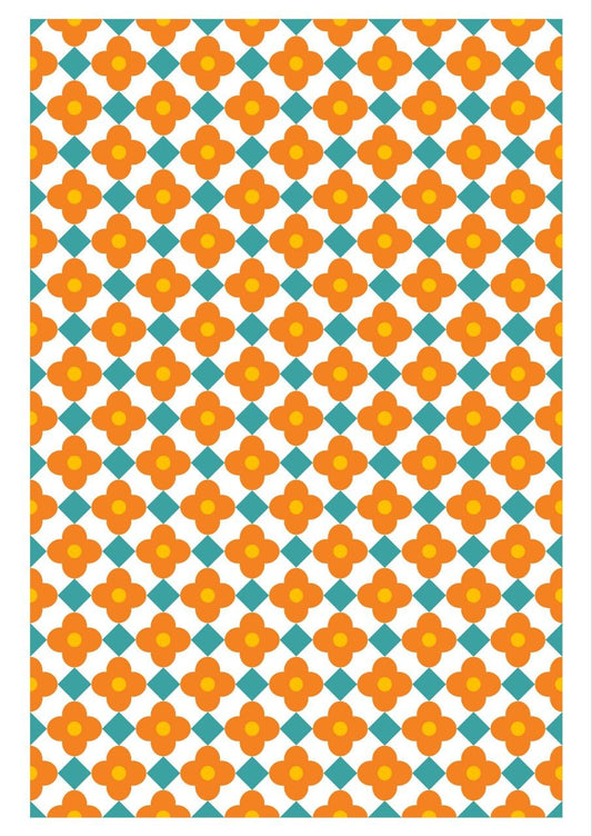 Retro Floral Seamless Tiles Geometric - Press N Peel (UV DTF) Size A6