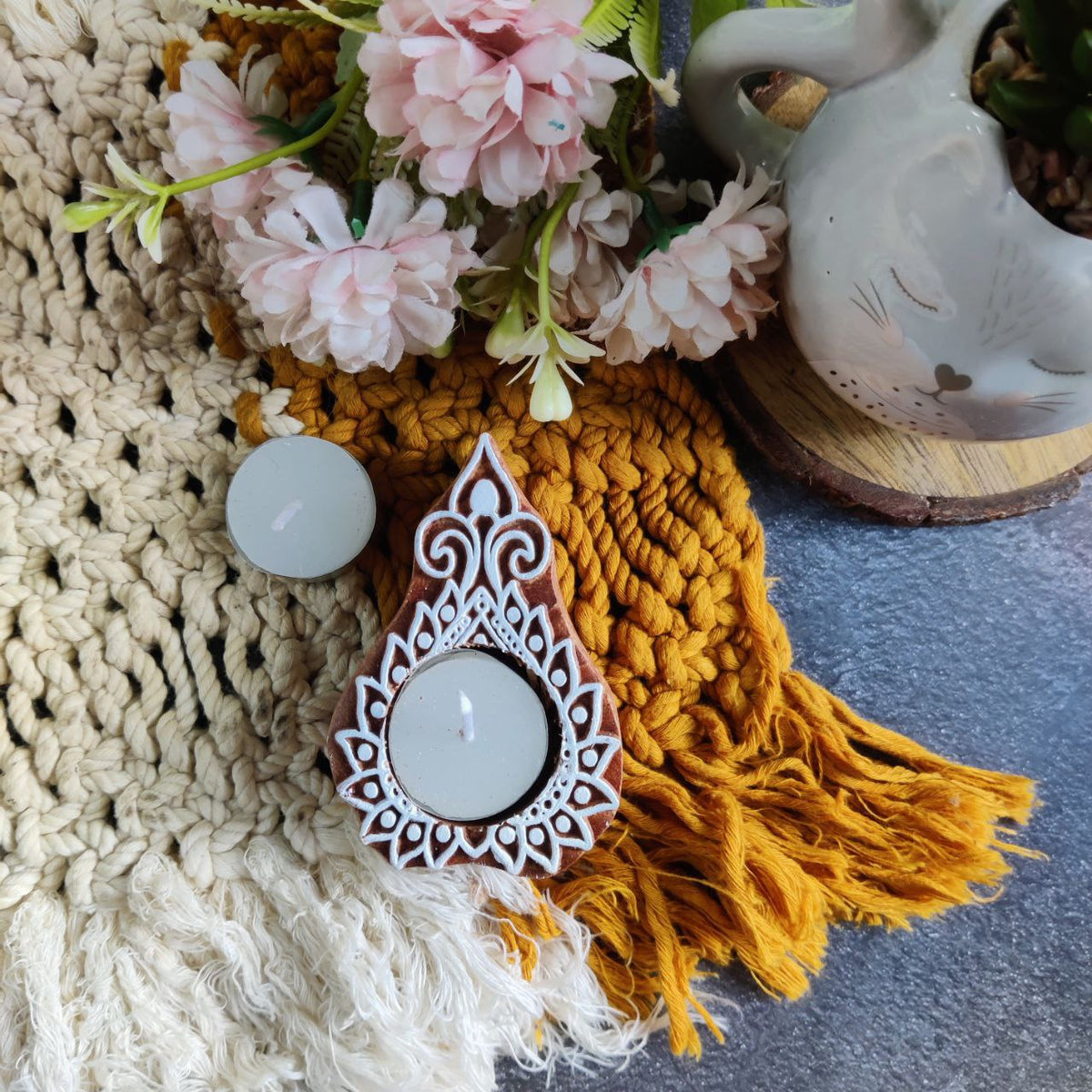Rising Flames (Wooden Block Print Tea Light holder)