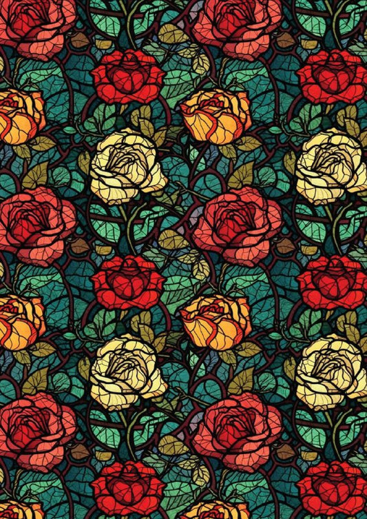 Rosy vines - Stained Glass (Instant Transfer Sheet)