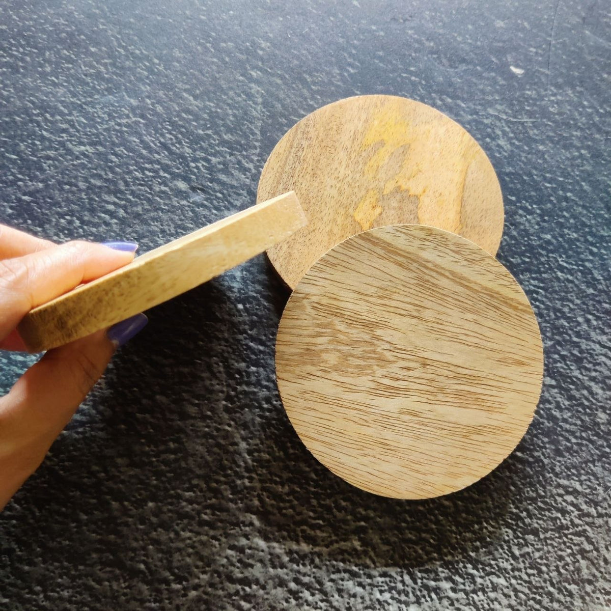 Round Mango wood Coaster | Fridge Magnet Base