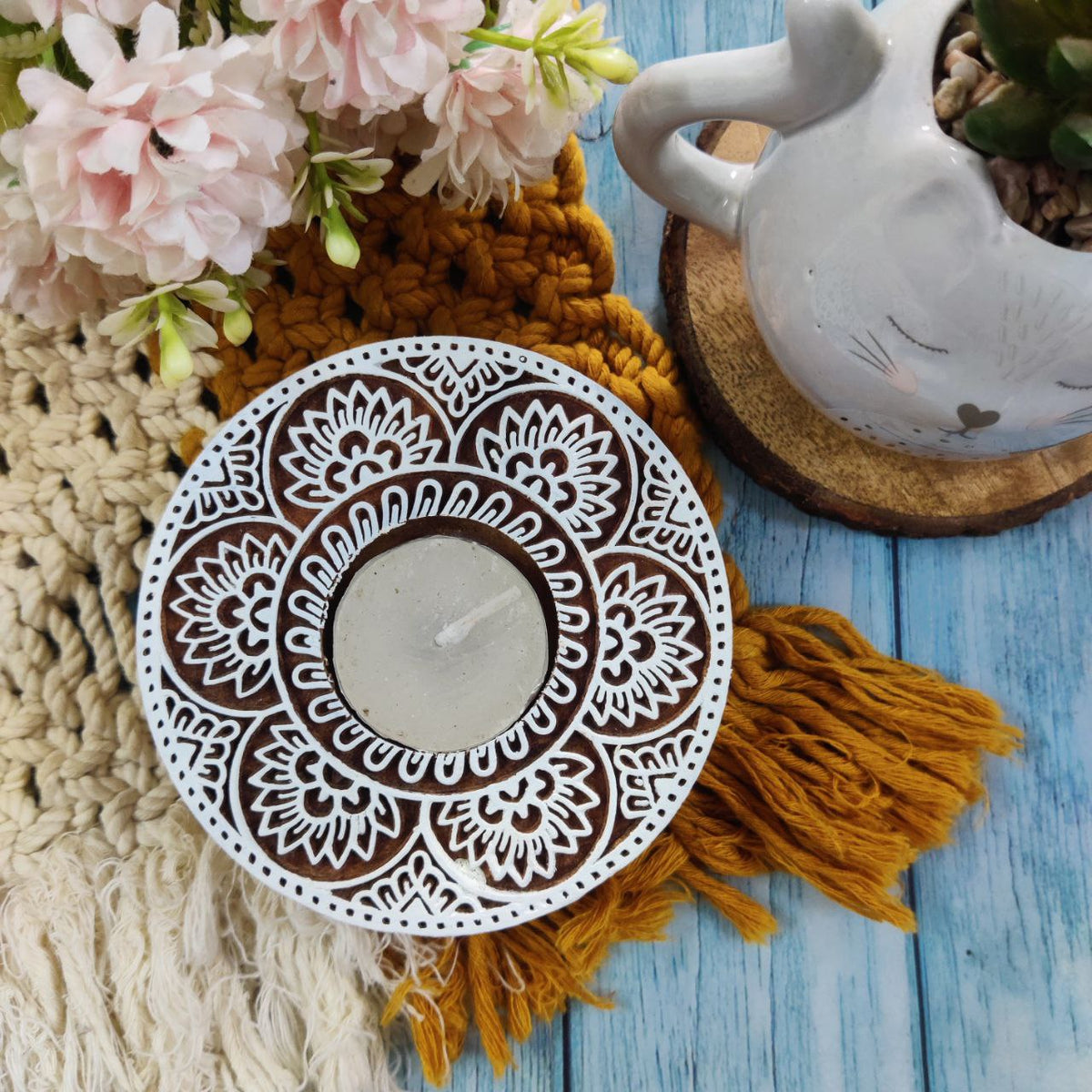 Round Mandala (Wooden Block Printing Stamp & Tea Light holder)