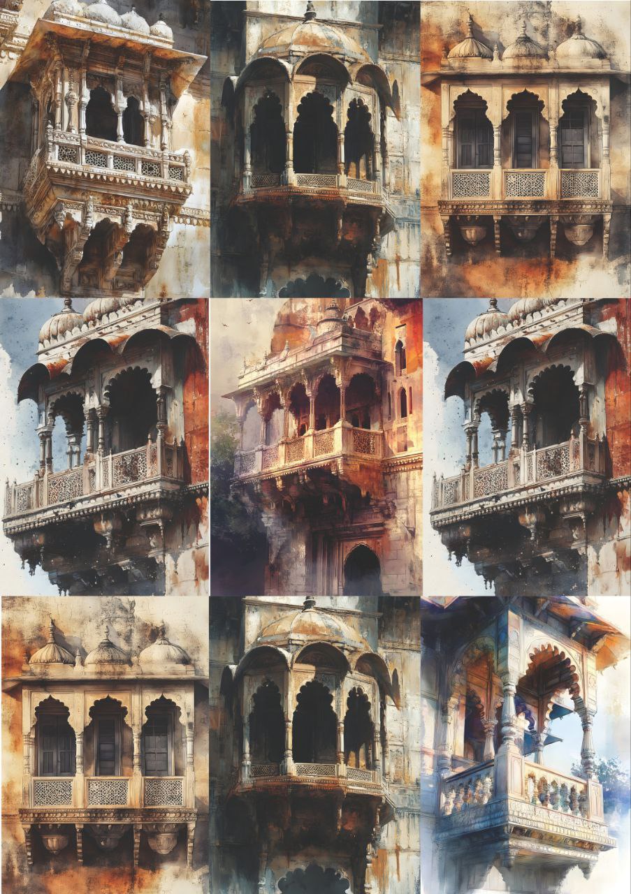 Royal Jharokha - Burnt Color Blends (9 in 1 - Decoupage Paper)