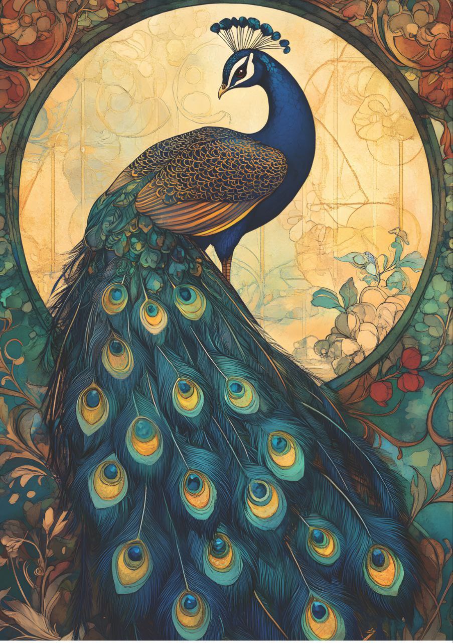 Royal Peacock Digital Art (Full Size - Decoupage Paper)