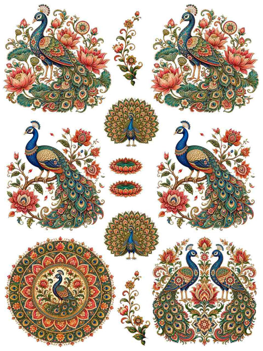 Royal Peacock - Kalamkari Art - Instant Transfer Sheet