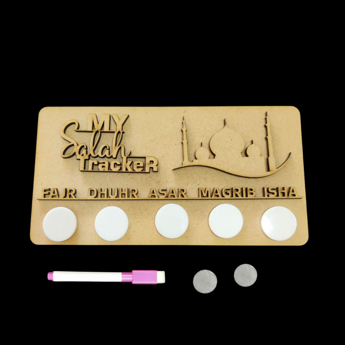 Salah Namaz Tracker - Moon & Star - DIY Islamic Collection (MDF)