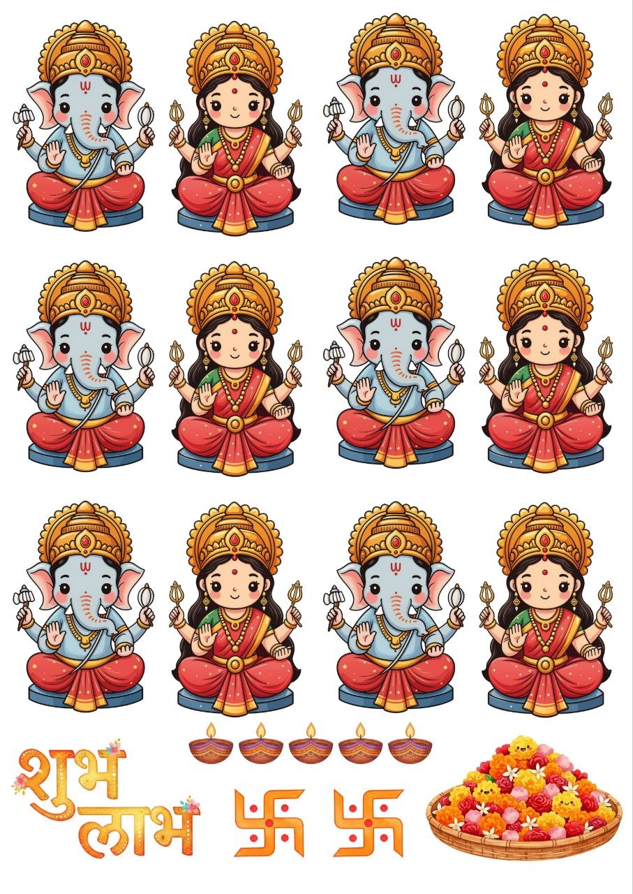 Shubh Labh - Ganesha and Lakshmi – Press N Peel Stickers (UV DTF) Size A6