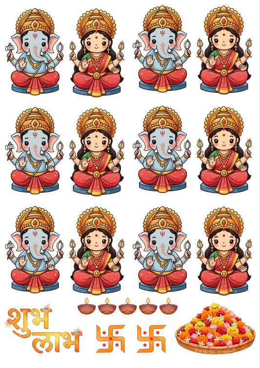 Shubh Labh - Ganesha and Lakshmi – Press N Peel Stickers (UV DTF) Size A6