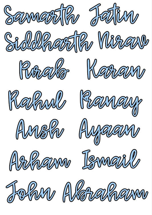 Simple Cursive Black & Light Blue - Personalised Stickers (A6) 14 Names