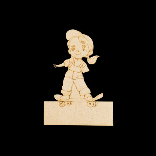 Skateboard Cool Girl (Mini Fridge Magnet Name Board) MDF