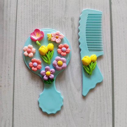 Pink n Blue - Plain Comb & Mirror Set