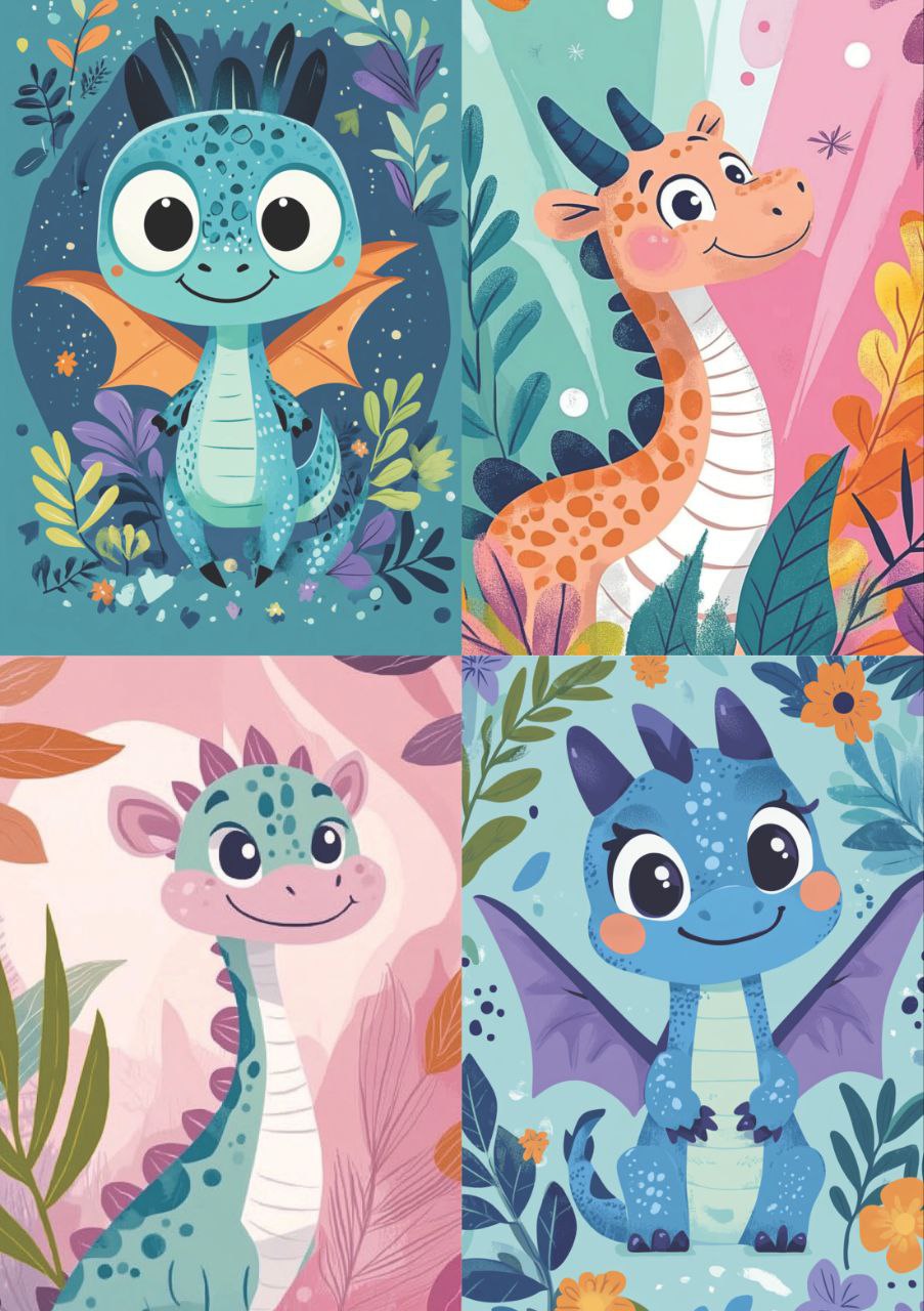 Smiling Dinosaurs - 4in1 (Decoupage Paper)