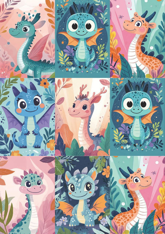 Smiling Dinosaurs (Decoupage Paper)9in1