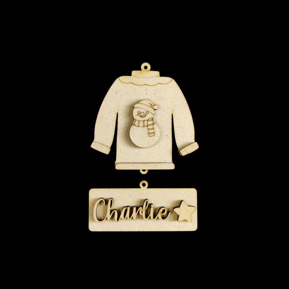 Snowman - Fleece Sweater Jacket Ornament - Personalised - Christmas (MDF)