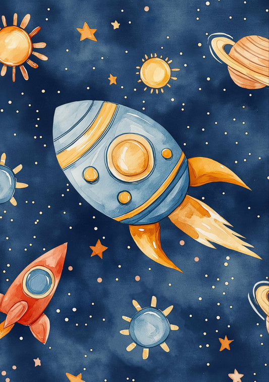 Spaceship Rocket Planets Stars (Decoupage Paper)