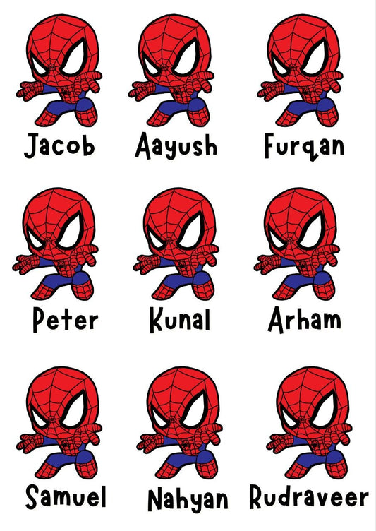 Spiderman - Personalised DTF Press n Peel Stickers (A6) 9 names