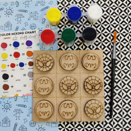 Spiderman and Batman (DIY Tic Tac Toe Kit - MDF)