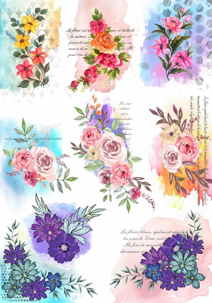 Splash Colour Flowers ( Instant Transfer sheet )