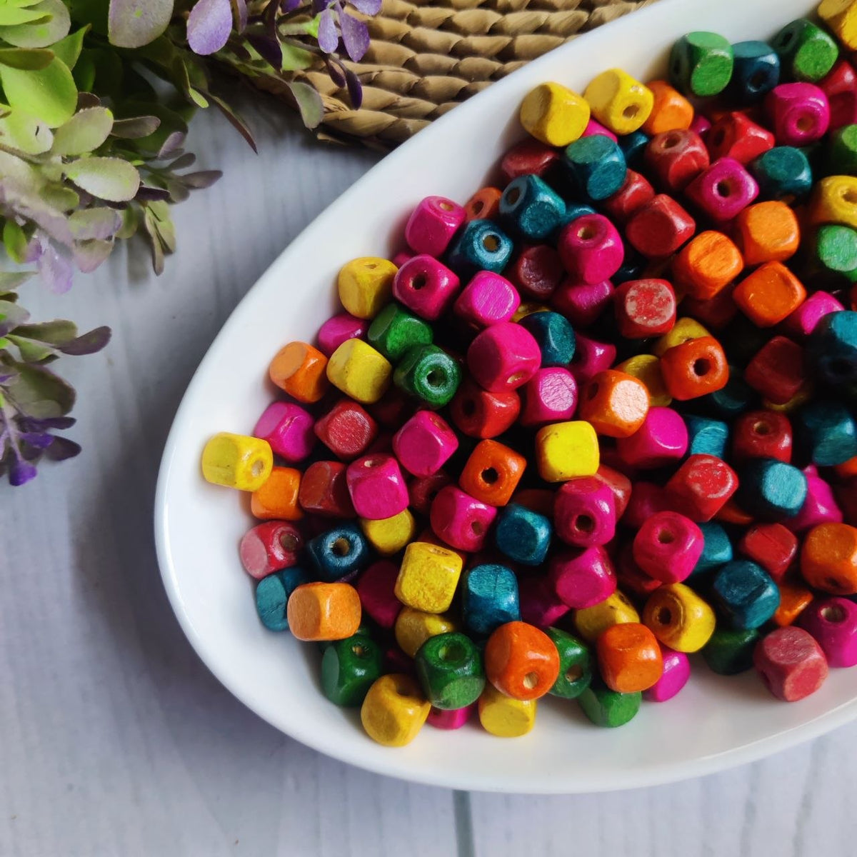 Square Cubes Mix Colourful Wooden Beads