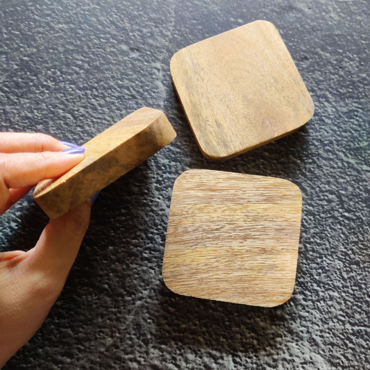 Square Curved - Mango wood Coaster | Fridge Magnet Base
