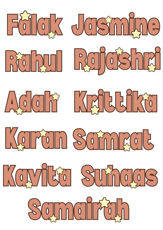 Star - Personalised Press N Peel Stickers (UV DTF) Size A6 - 11 Names