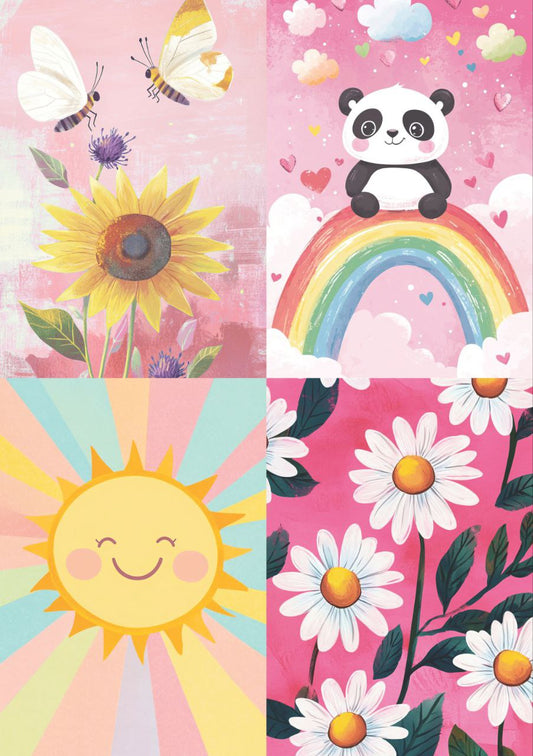Sunflower Panda Butterfly Sun (Decoupage Paper)
