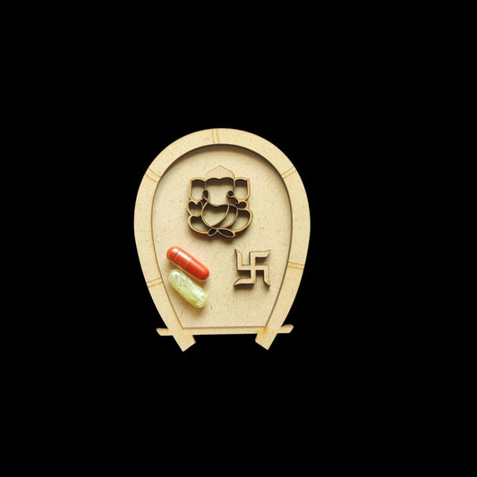 Supdi with Ganpati & Swastika (MDF Mini Roli chawal Platter - Festive Collection)
