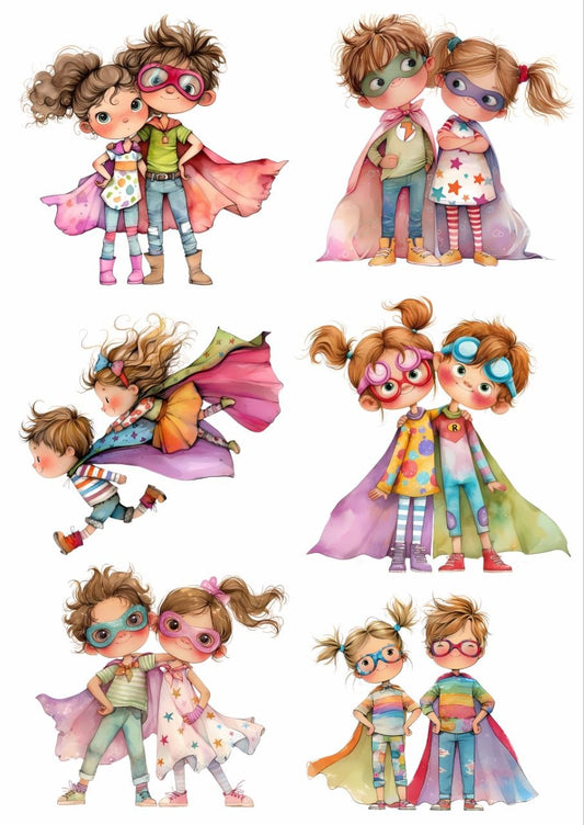 Super Boy and Girl - Press N Peel Stickers (UV DTF) Rakhi Special