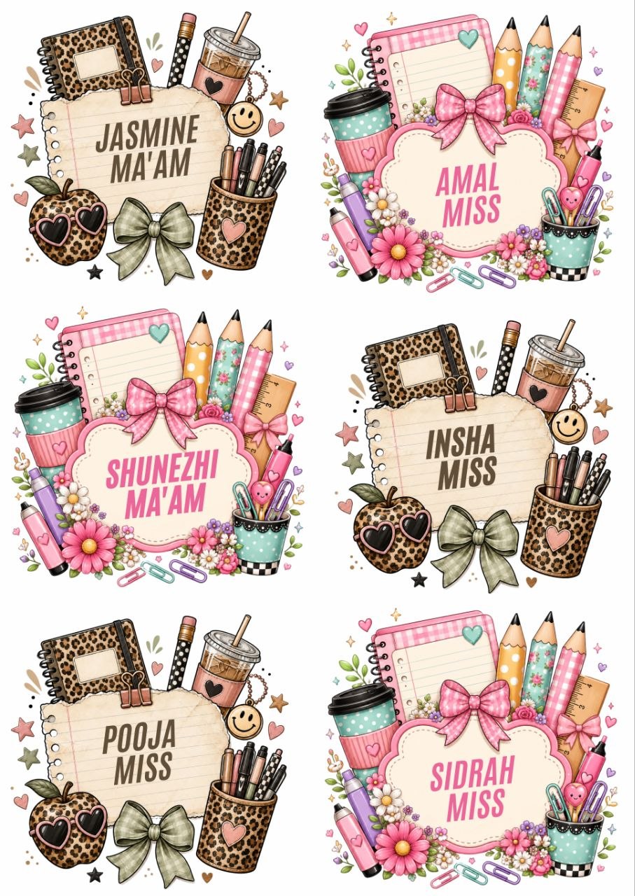 Teacher's Day Elements - Personalised DTF Press n Peel Stickers (A6) 6 Names