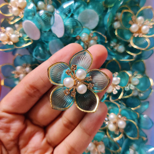 Teal - Flower Embellishments (Plastic)