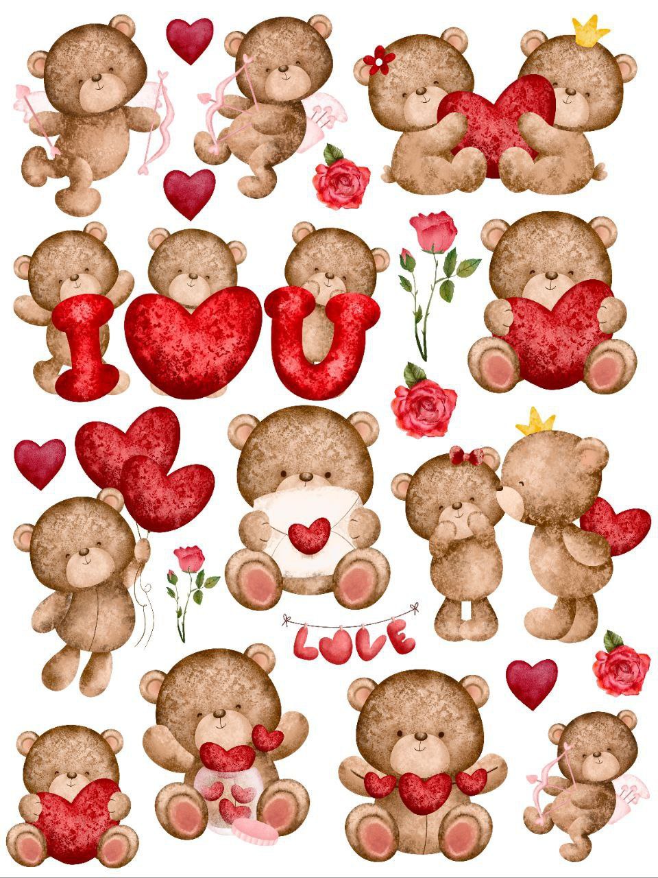 Teddies in Love (Instant Transfer Sheet) Valentine's