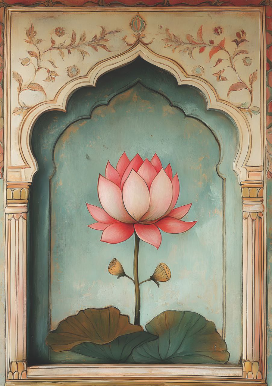 The Lonely Lotus - Jharokha Art (Full Size - Decoupage Paper)