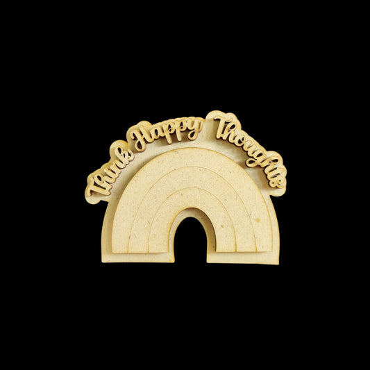 Think Happy Thoughts - Rainbow ( Quote - MDF Lasercut Fridge Magnet Base )