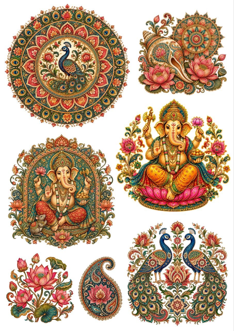 Traditional Festive Kalamkari - Press N Peel (UV DTF) Size A6