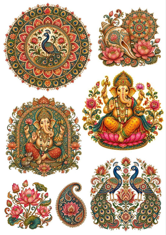 Traditional Festive Kalamkari - Press N Peel (UV DTF) Size A6