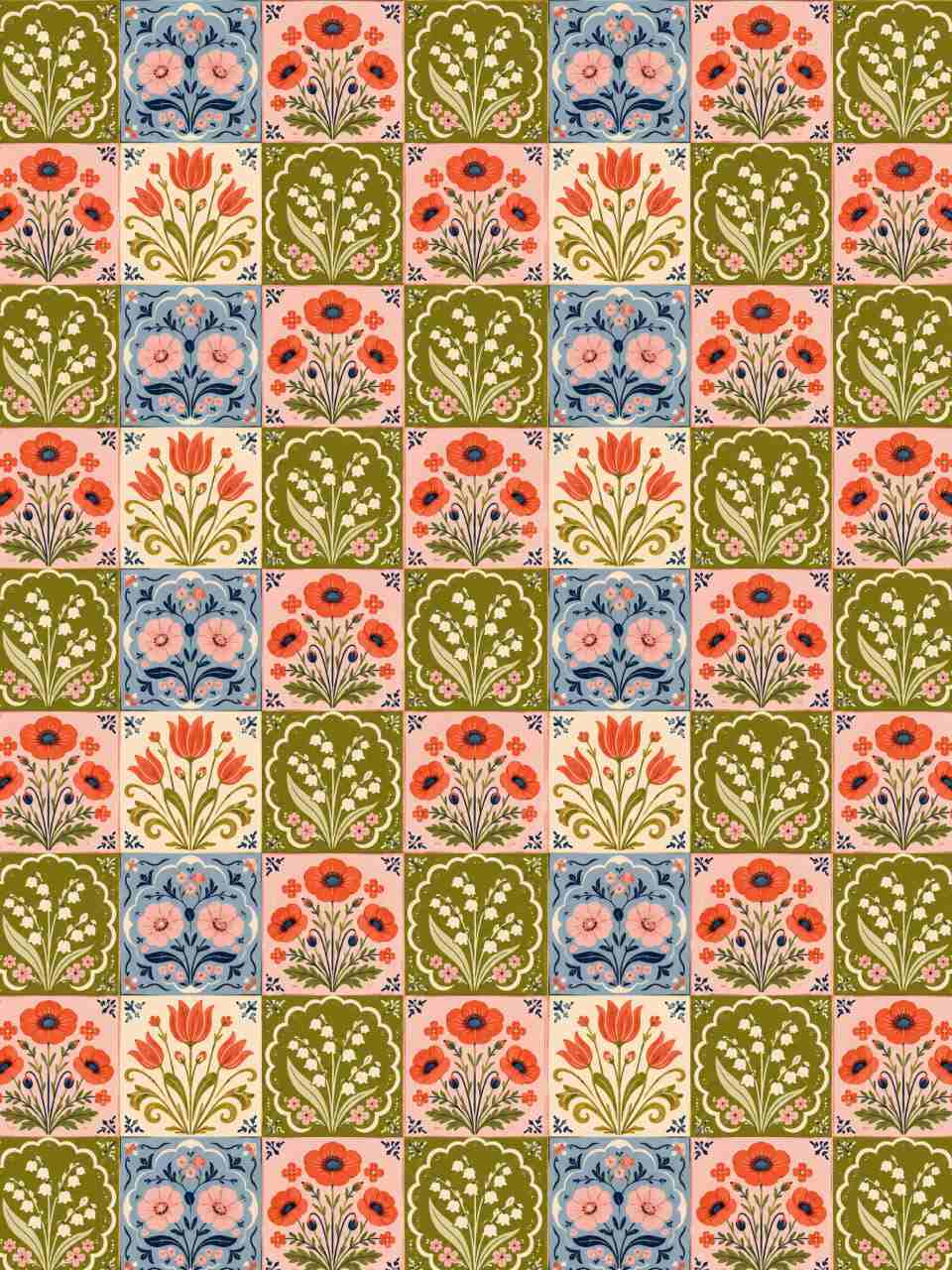 Tulips Poppies n Lillies Scandinavian Tiles Art - Instant Transfer Sheet