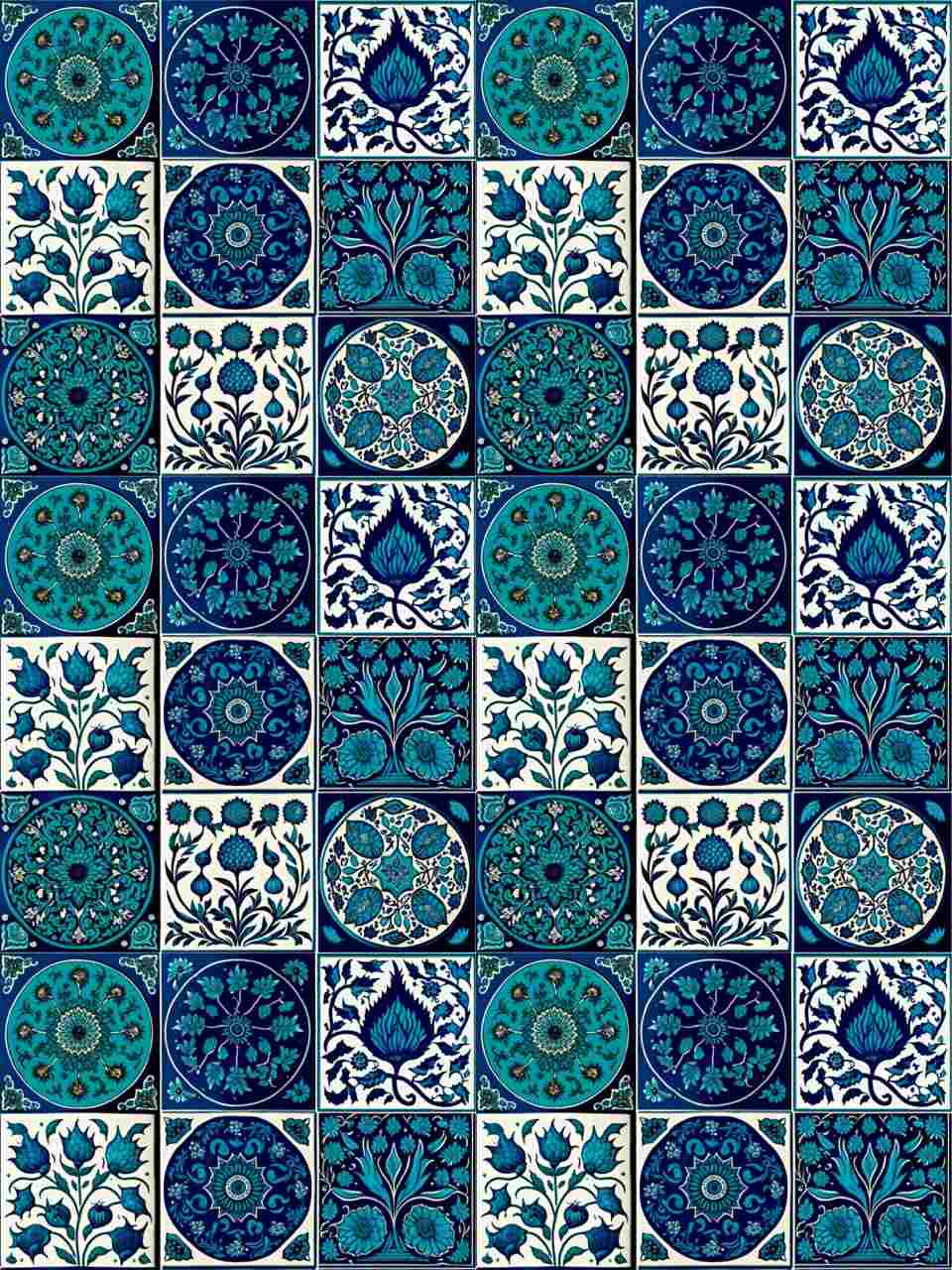 Turquoise Ceramic Turkish Tile Art - Instant Transfer Sheet