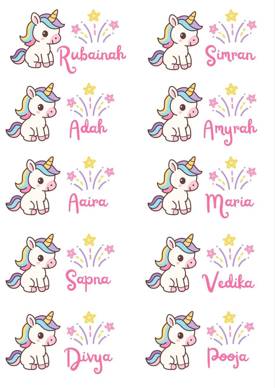 Unicorn Bliss - Personalised DTF Press n Peel Stickers (A6) 10 names